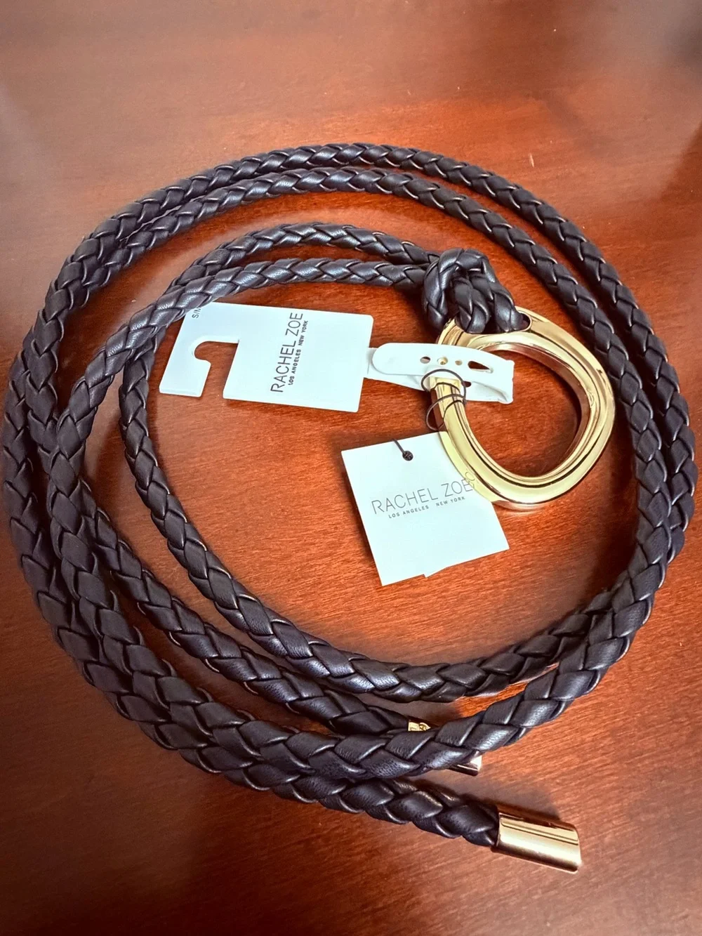 Rachel Zoe Black Braided Rope Ring Belt Leather Accent Small Medium NWT